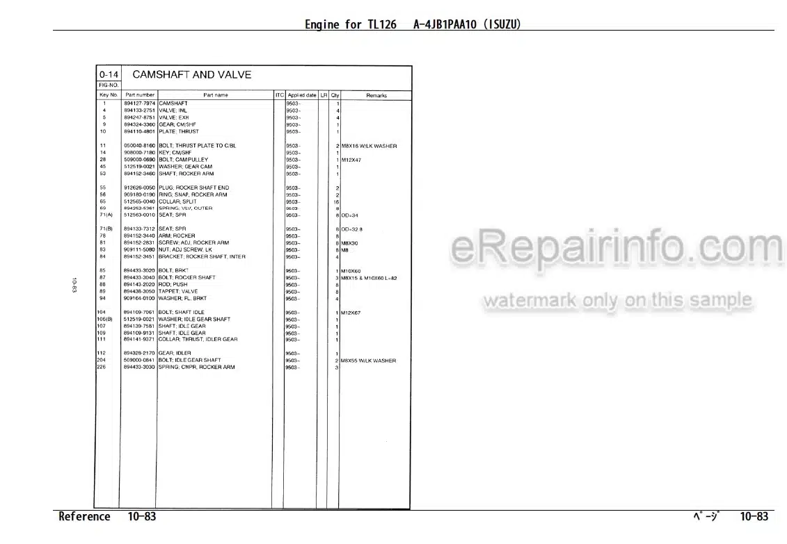 Photo 4 - Isuzu A-4JB1PAA10 Parts Catalog Engine For Takeuchi TL26 TL126 Crawler Loader