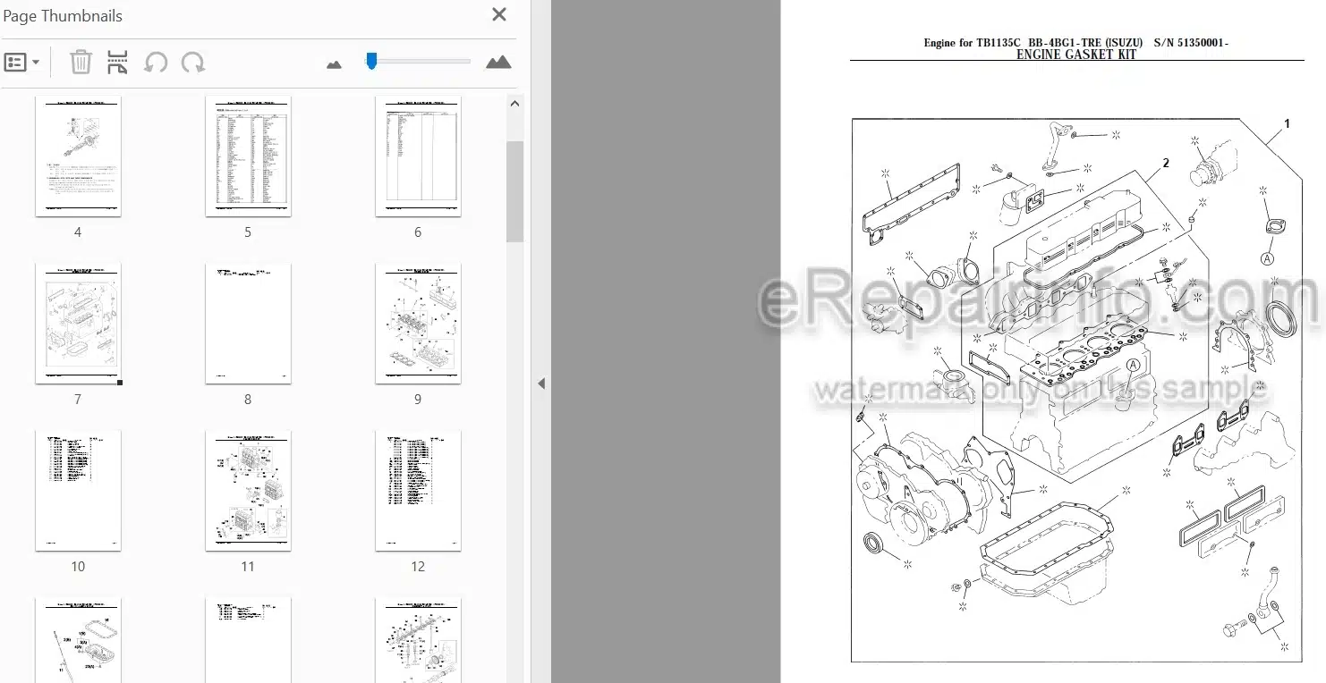 Photo 3 - Isuzu BB-4BG1-TRE Parts Catalog Engine For Takeuchi TB1135C Hydraulic Excavator