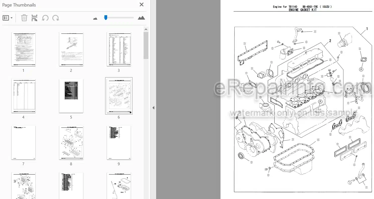 Photo 3 - Isuzu BB-4BG1-TRE Parts Catalog Engine For Takeuchi TB1140 Hydraulic Excavator