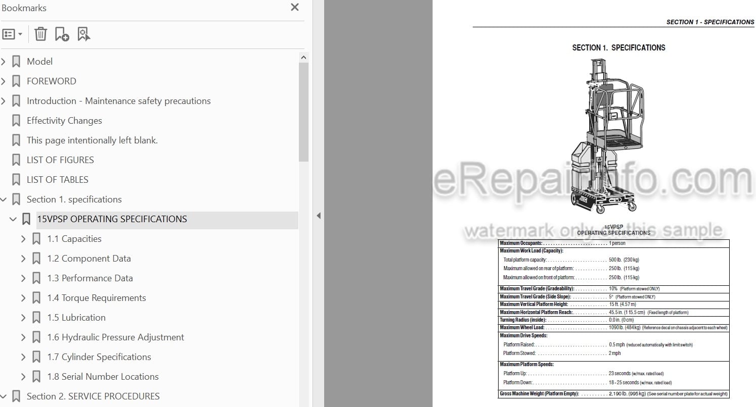 Photo 4 - JLG 15VPSP Service And Maintenance Manual Vertical Mast