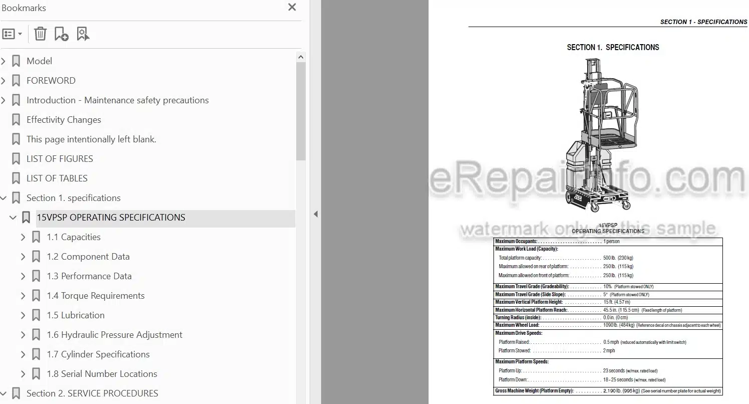 Photo 4 - JLG 15VPSP Service And Maintenance Manual Vertical Mast