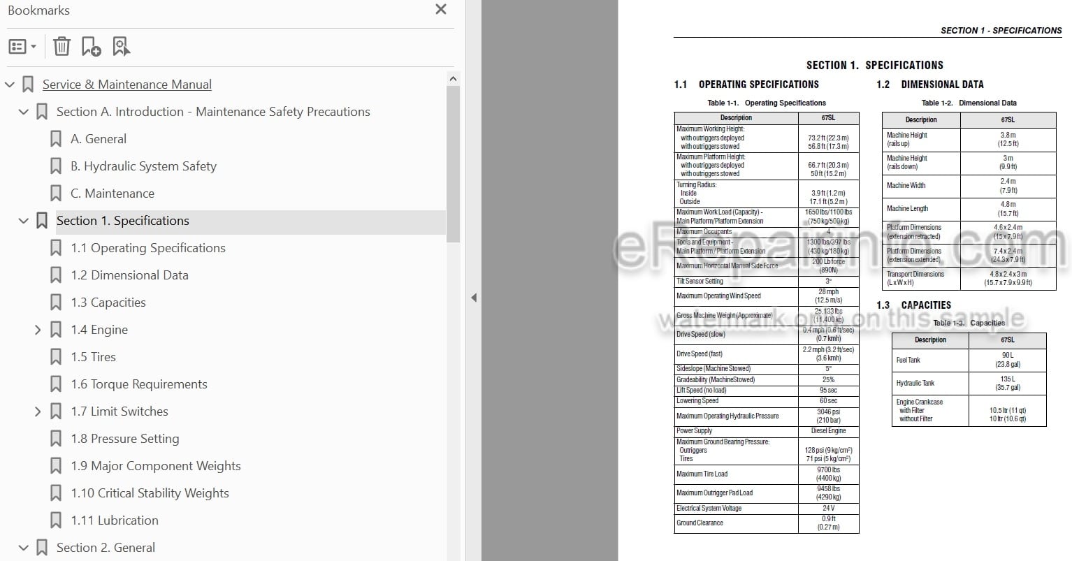 Photo 4 - JLG 67SL Service And Maintenance Manual Scissor Lift