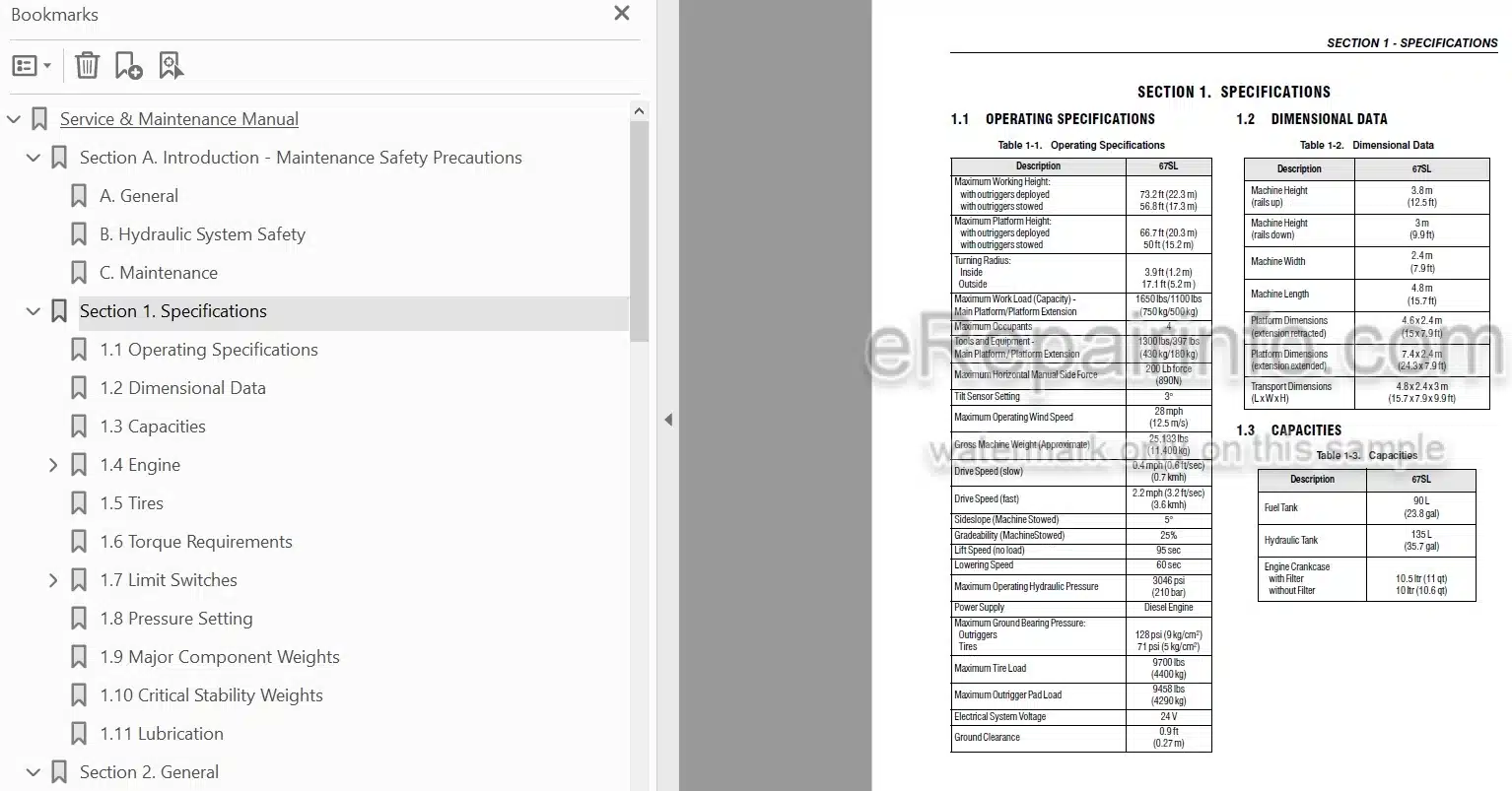 Photo 4 - JLG 67SL Service And Maintenance Manual Scissor Lift