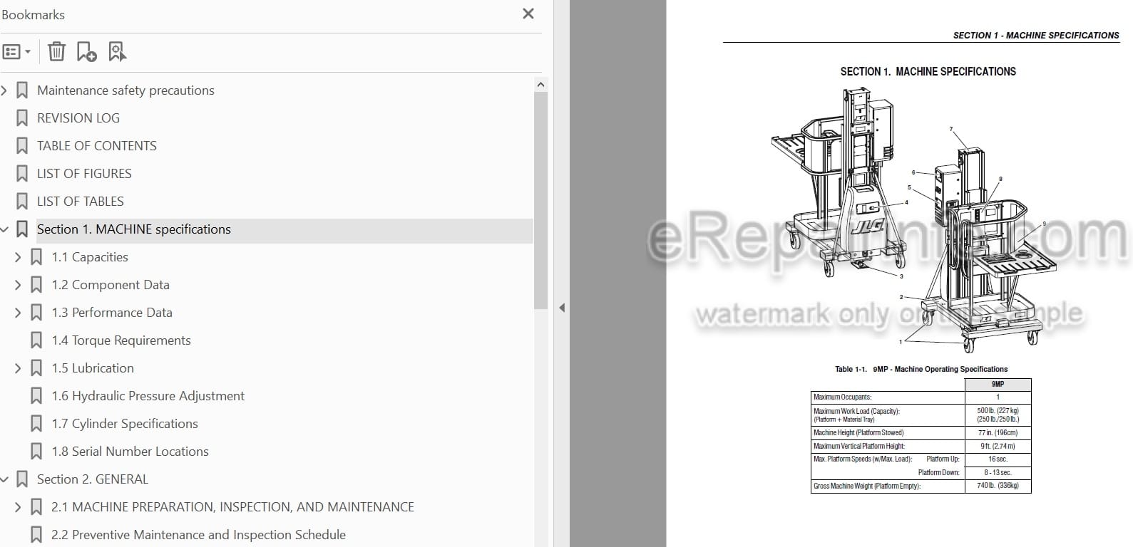 Photo 4 - JLG 9MP Service And Maintenance Manual Vertical Mast