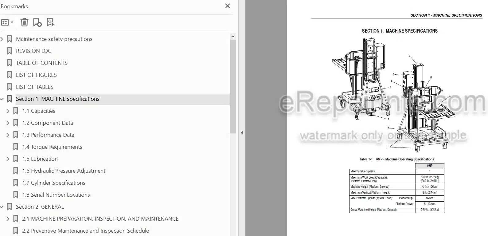 Photo 4 - JLG 9MP Service And Maintenance Manual Vertical Mast