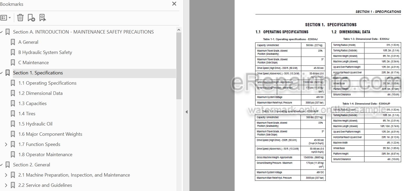 Photo 3 - JLG E300AJ E300AJP Service And Maintenance Manual Boom Lift SN 0300138358 to Present