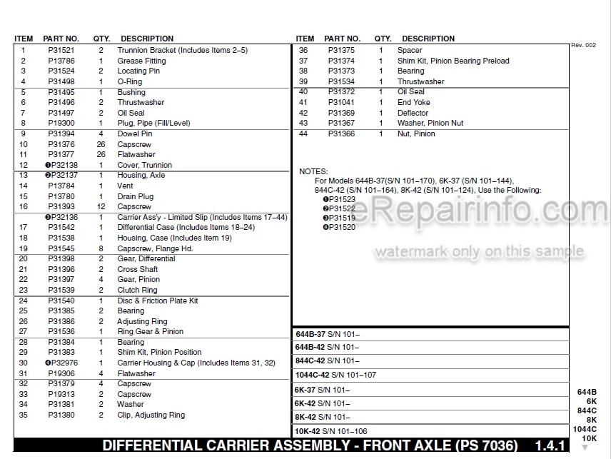 Photo 4 - JLG Lull 644B 6K 844C 8K 1044C 10K Illustrated Parts Manual Telehandler