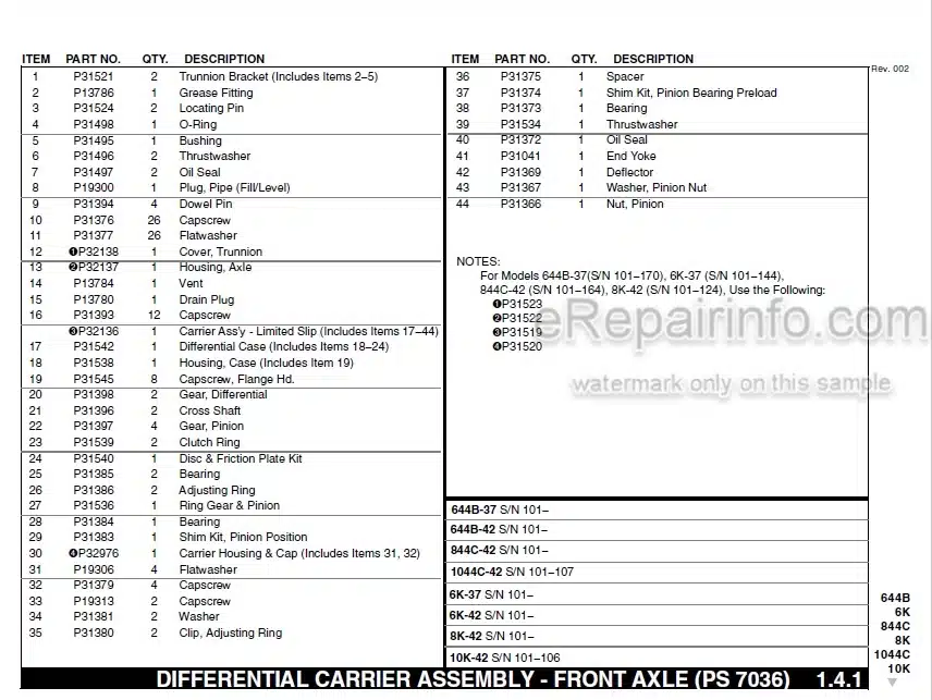 Photo 4 - JLG Lull 644B 6K 844C 8K 1044C 10K Illustrated Parts Manual Telehandler