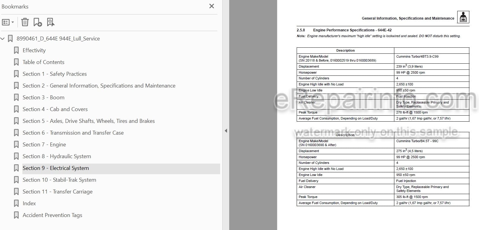 Photo 5 - JLG Lull 644E-42 944E-42 Service Manual Telehandler