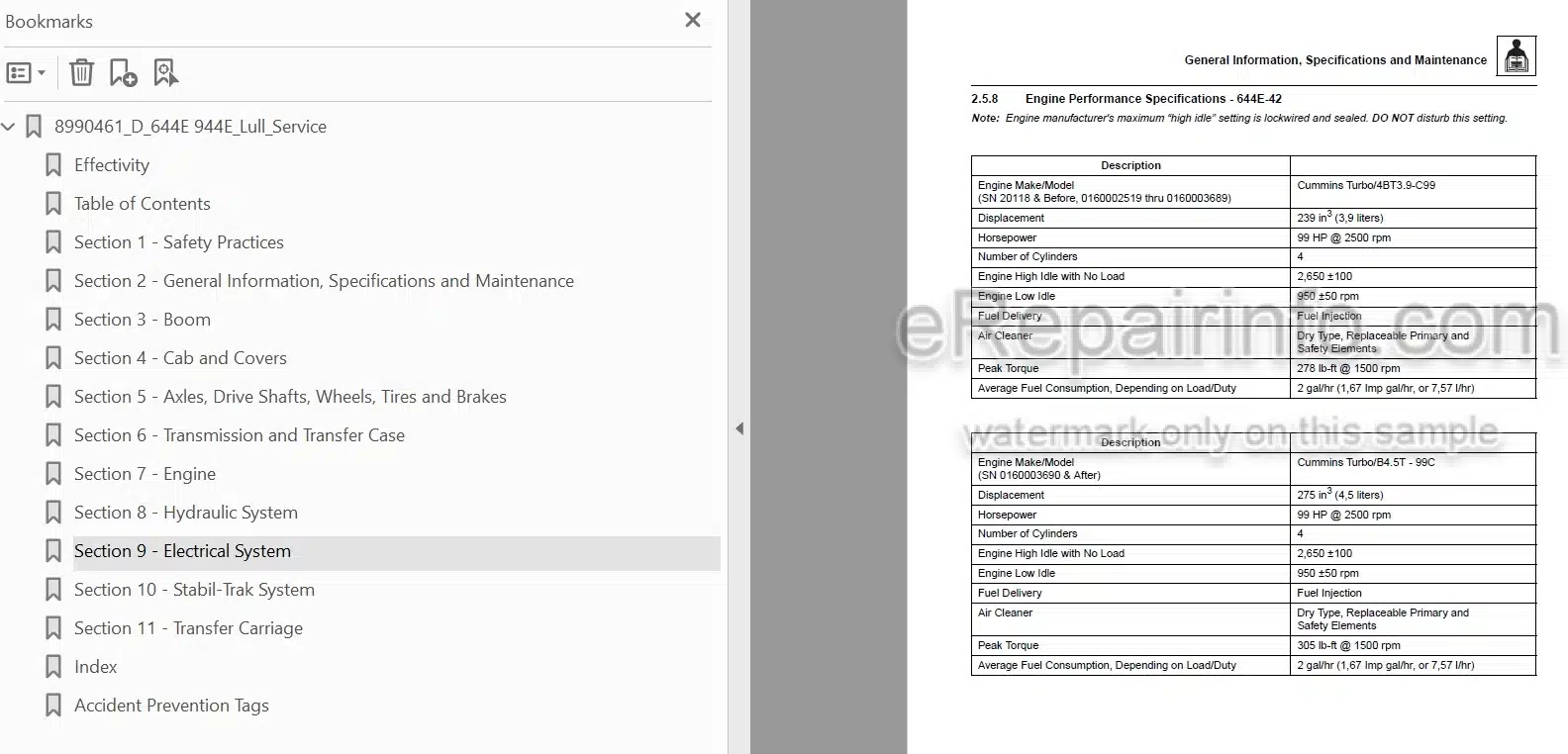 Photo 5 - JLG Lull 644E-42 944E-42 Service Manual Telehandler