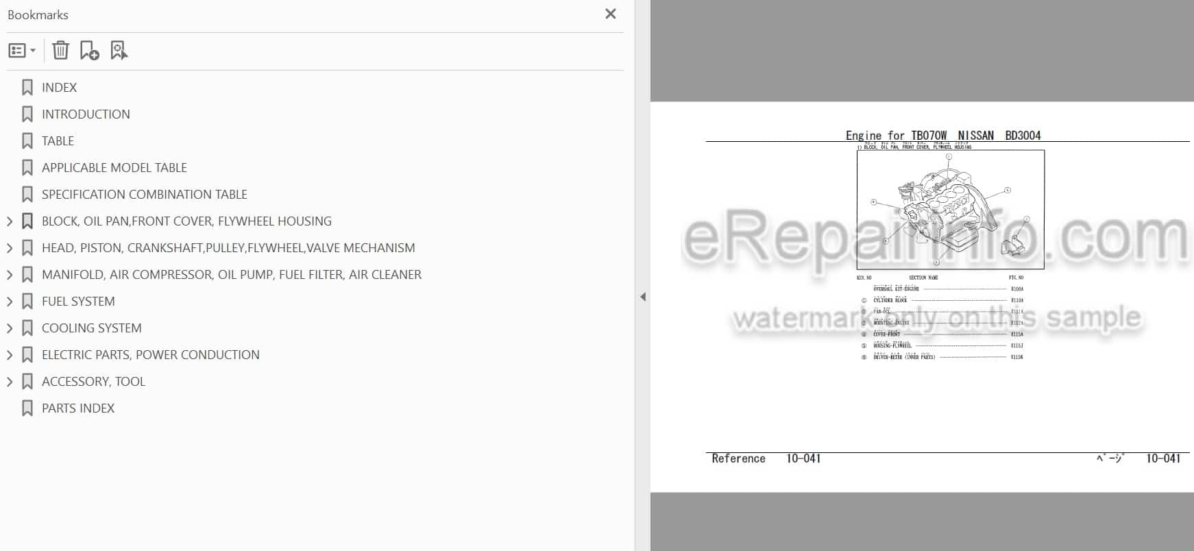 Photo 3 - Nissan BD3004 Parts Catalog Engine For Takeuchi TB070W Compact Excavator