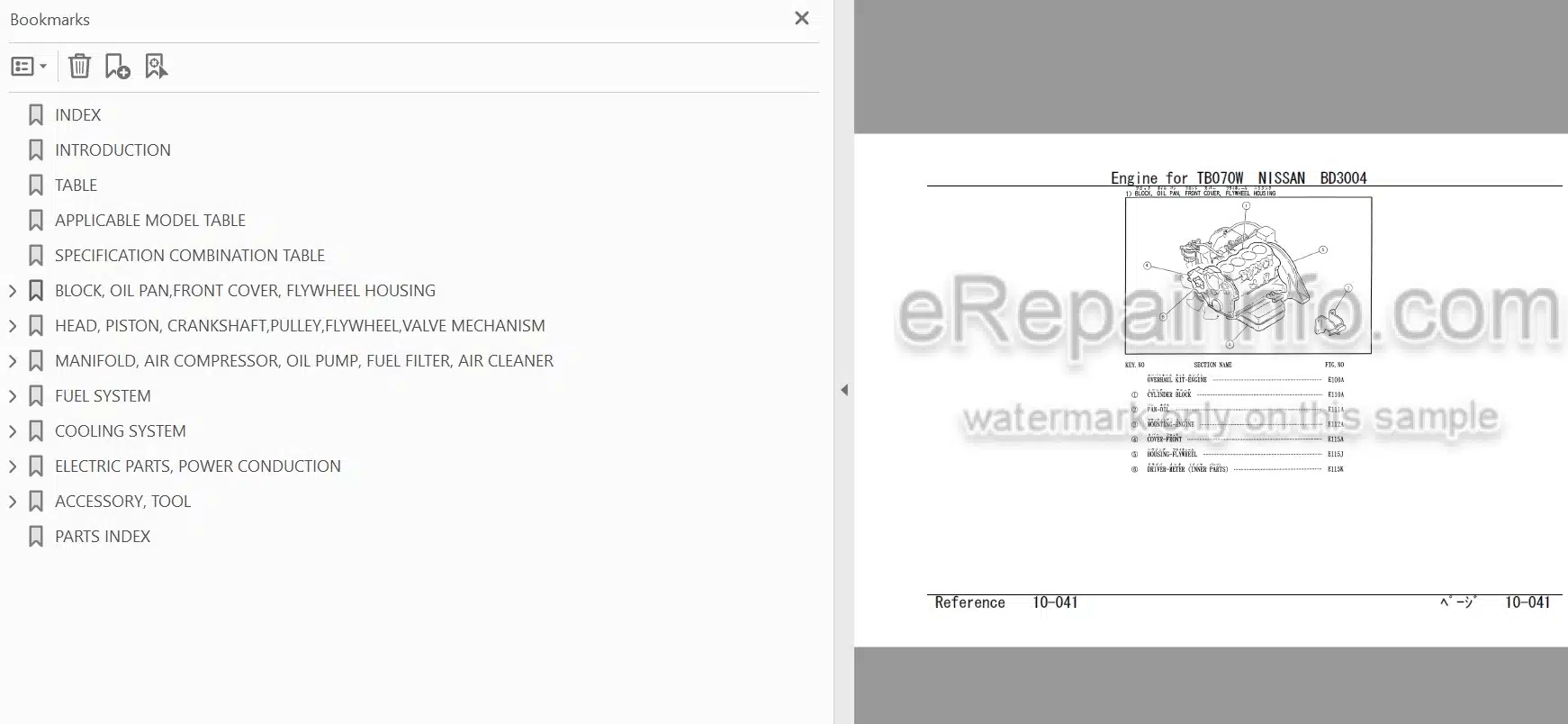 Photo 3 - Nissan BD3004 Parts Catalog Engine For Takeuchi TB070W Compact Excavator