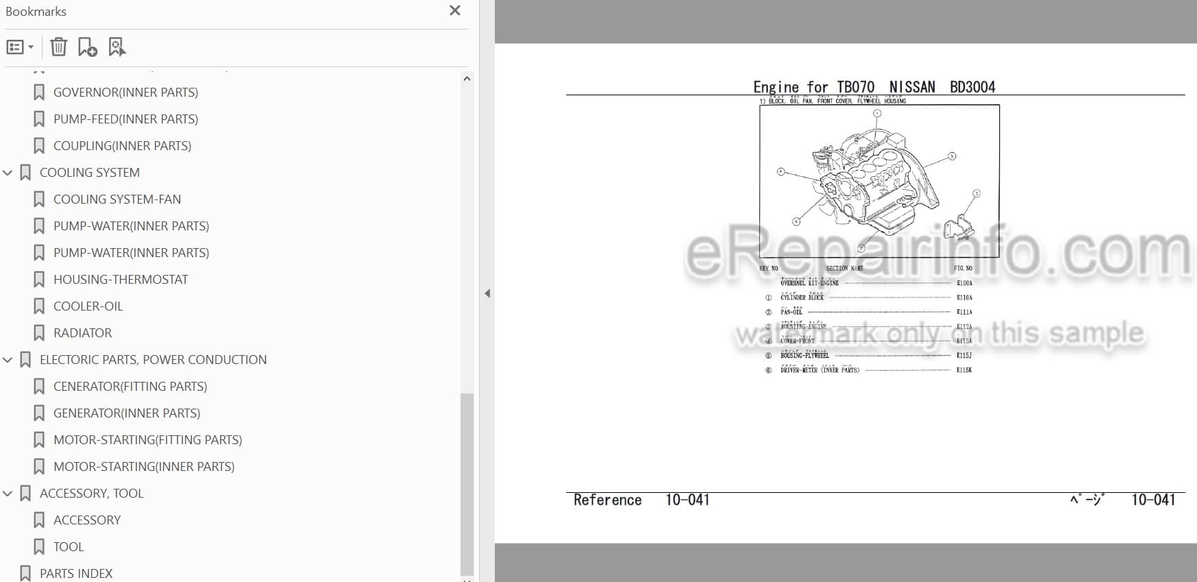 Photo 3 - Nissan BD3004 Parts Catalog Industrial Engine For Takeuchi TB070 Compact Excavator