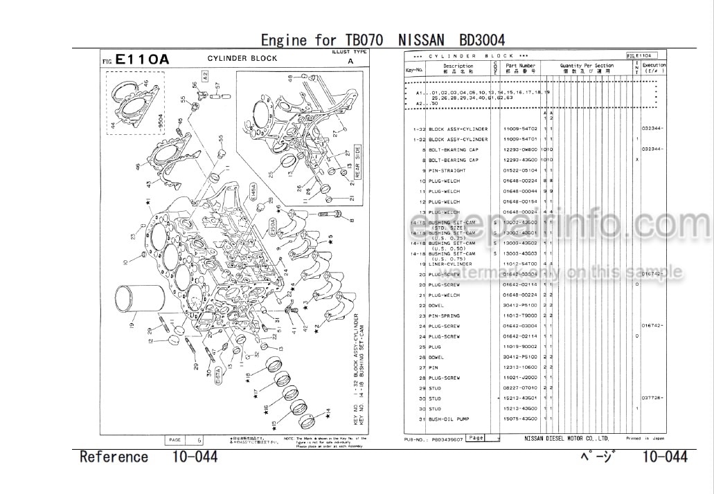 Photo 1 - Nissan BD3004 Parts Catalog Industrial Engine For Takeuchi TB070 Compact Excavator