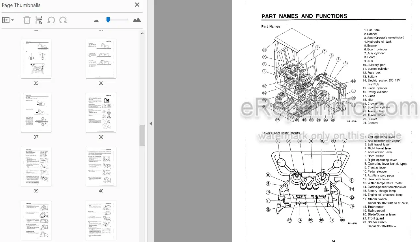 Photo 3 - Takeuchi TB007 Operators Manual Compact Excavator 1074340-
