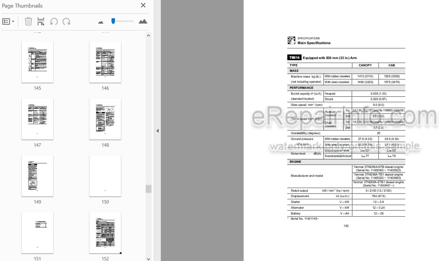 Photo 3 - Takeuchi TB014 TB016 Operators Manual Compact Excavator 11400003- 11600003-