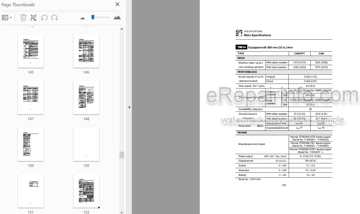 Photo 3 - Takeuchi TB014 TB016 Operators Manual Compact Excavator 11400003- 11600003-