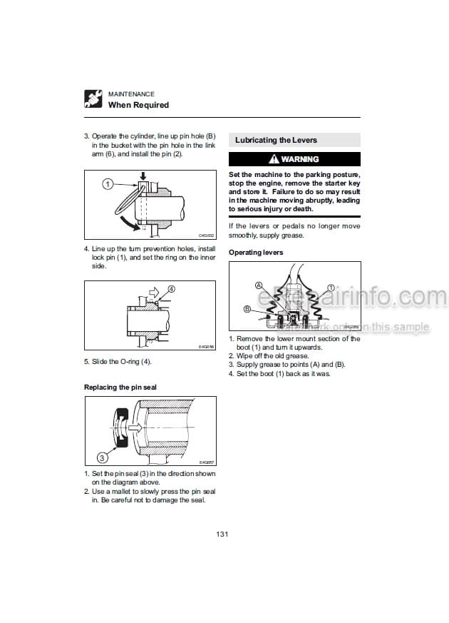 Photo 5 - Takeuchi TB014 TB016 Operators Manual Compact Excavator 11400003- 11600003-