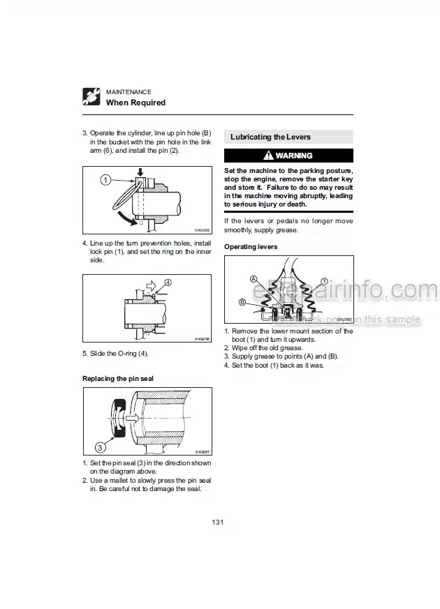 Photo 5 - Takeuchi TB014 TB016 Operators Manual Compact Excavator 11400003- 11600003-