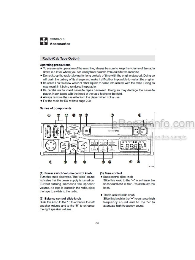 Photo 5 - Takeuchi TB014 TB016 Operators Manual Compact Excavator 11400003- 11600003-