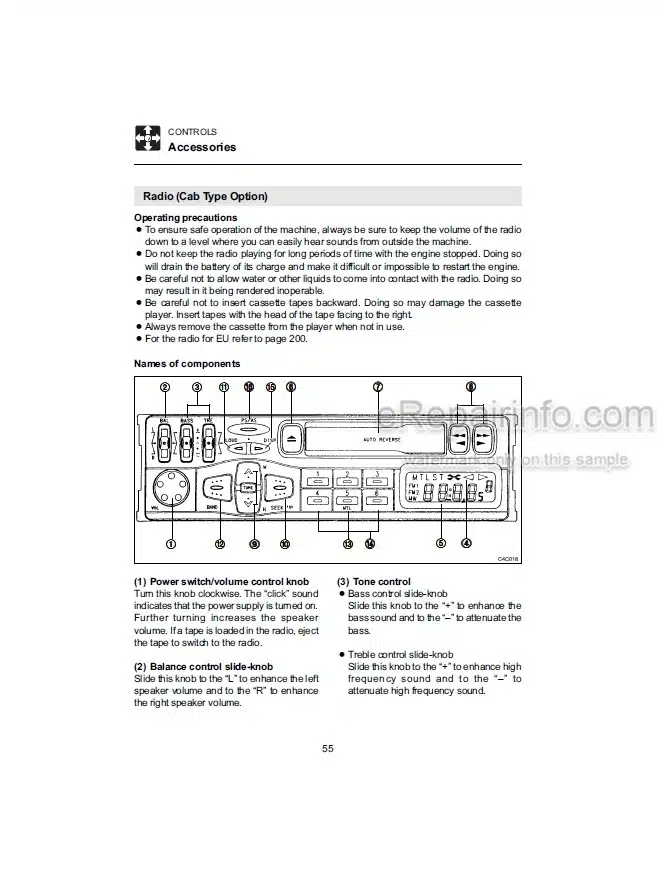 Photo 5 - Takeuchi TB014 TB016 Operators Manual Compact Excavator 11400003- 11600003-