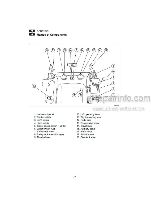 Photo 4 - Takeuchi TB014 TB016 Operators Manual Compact Excavator 11400003- 11600003-