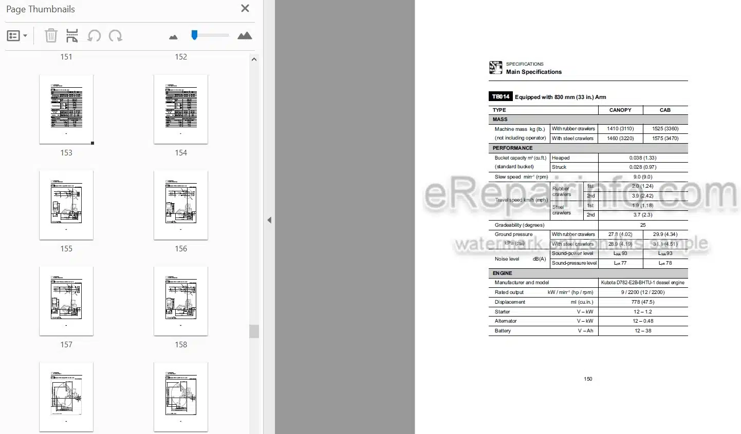 Photo 4 - Takeuchi TB014 TB016 Operators Manual Compact Excavator 11410001- 11610001-