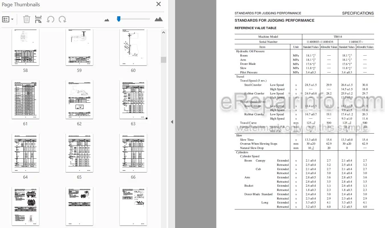 Photo 5 - Takeuchi TB014 TB016 Workshop Manual Compact Excavator 11400003- 11600003-