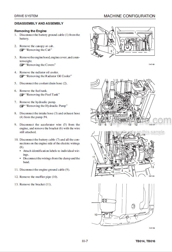 Photo 2 - Takeuchi TB014 TB016 Workshop Manual Compact Excavator 11400003- 11600003-