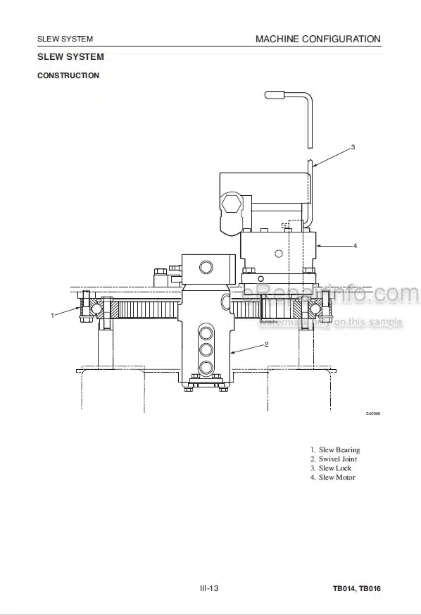 Photo 4 - Takeuchi TB014 TB016 Workshop Manual Compact Excavator 11400003- 11600003-