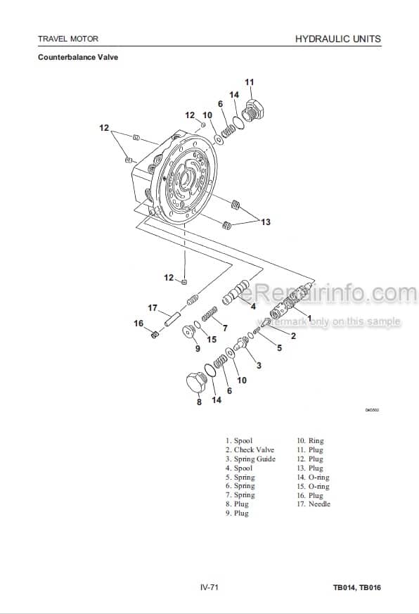 Photo 6 - Takeuchi TB014 TB016 Workshop Manual Compact Excavator 11410001- 11610001-