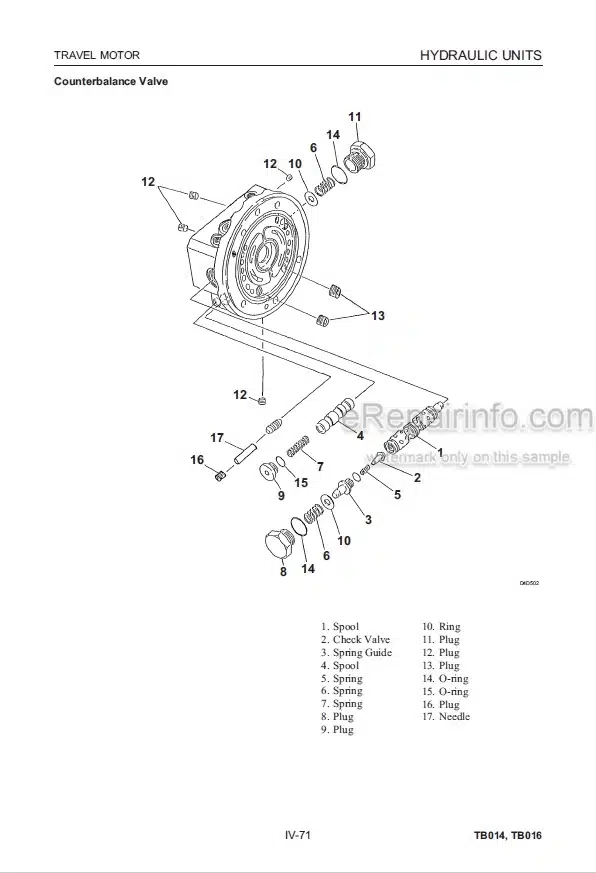 Photo 6 - Takeuchi TB014 TB016 Workshop Manual Compact Excavator 11410001- 11610001-