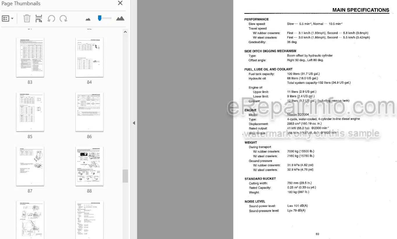 Photo 3 - Takeuchi TB070 Operators Manual Compact Excavator 1703004-