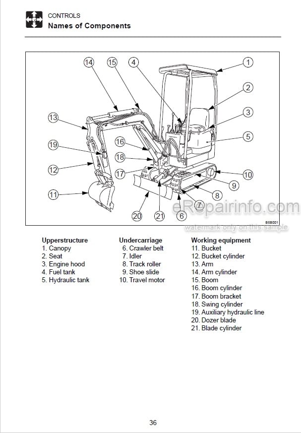 Photo 5 - Takeuchi TB108 Operators Manual Compact Excavator 10811300-