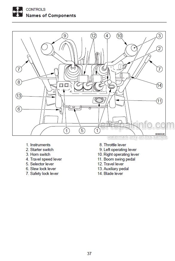 Photo 5 - Takeuchi TB108 Operators Manual Compact Excavator 108202134-