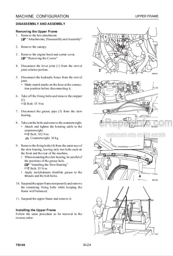 Photo 7 - Takeuchi TB1140 Workshop Manual Hydraulic Excavator 51410001-