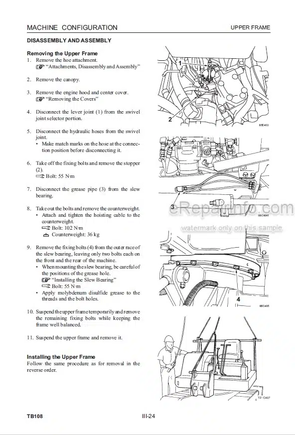 Photo 7 - Takeuchi TB1140 Workshop Manual Hydraulic Excavator 51410001-