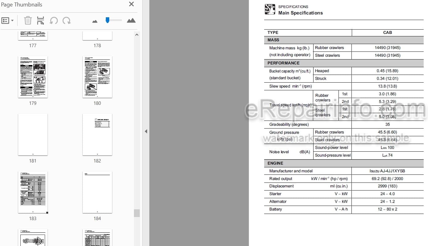 Photo 4 - Takeuchi TB1140 Operators Manual Hydraulic Excavator 51420001-