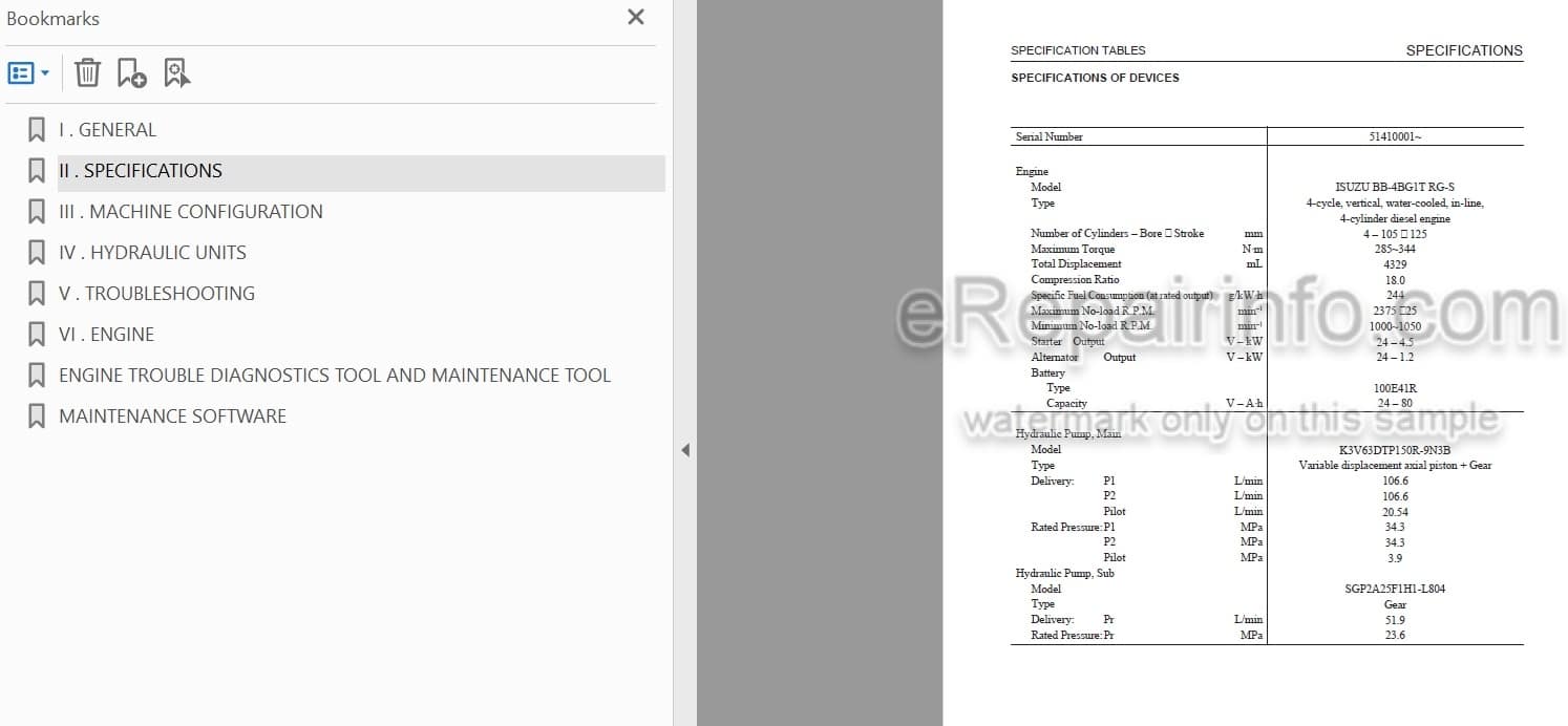 Photo 4 - Takeuchi TB1140 Workshop Manual Hydraulic Excavator 51410001-