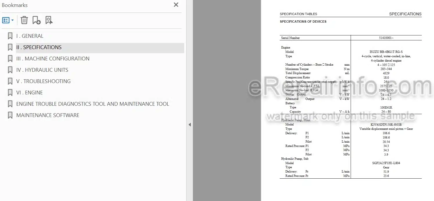 Photo 4 - Takeuchi TB1140 Workshop Manual Hydraulic Excavator 51410001-