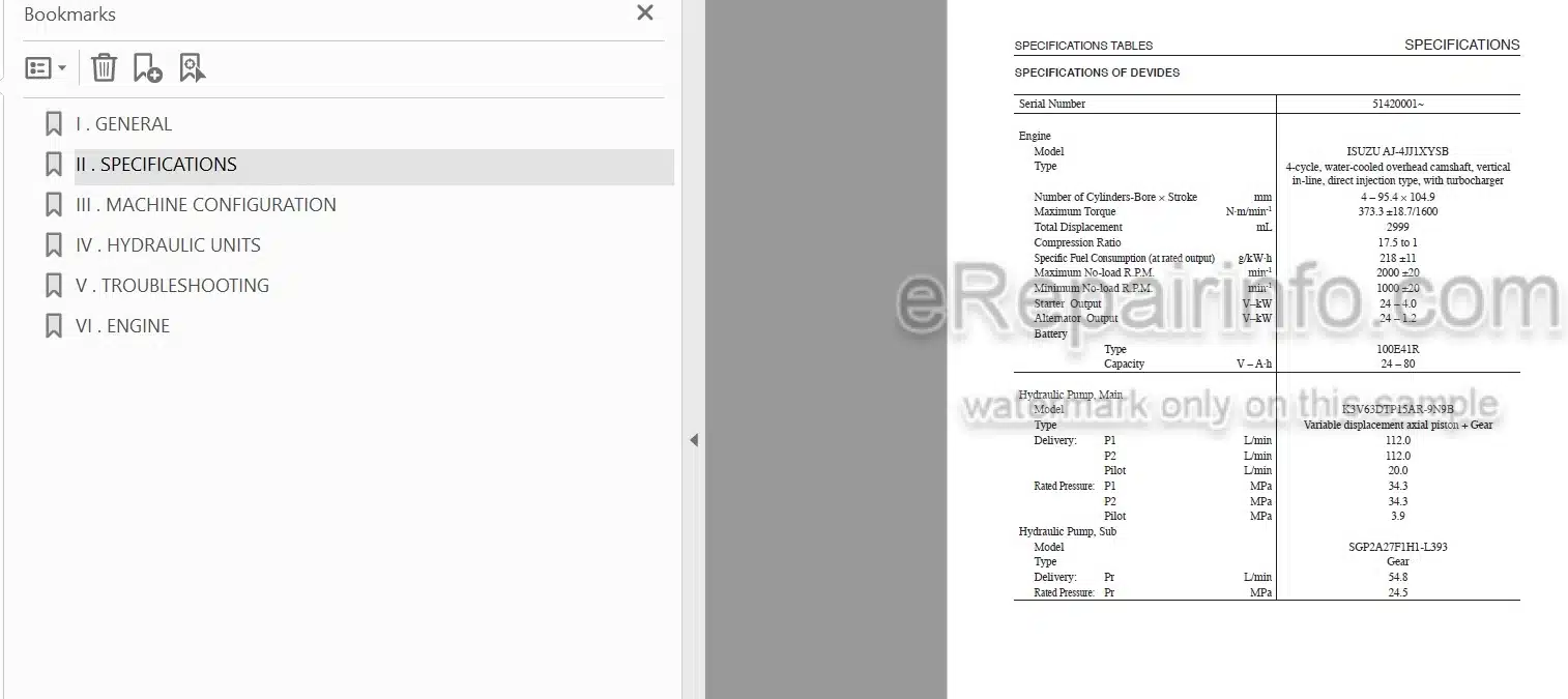 Photo 5 - Takeuchi TB1140 Workshop Manual Hydraulic Excavator 51420001-