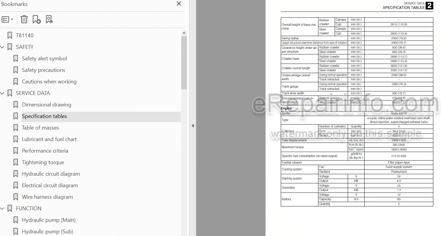 Photo 5 - Takeuchi TB1140 Workshop Manual Hydraulic Excavator 514400002-