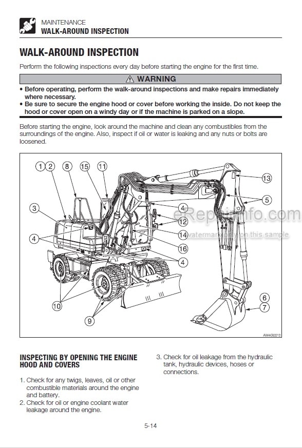Photo 3 - Takeuchi TB1160W Operators Manual Hydraulic Excavator 514300004-