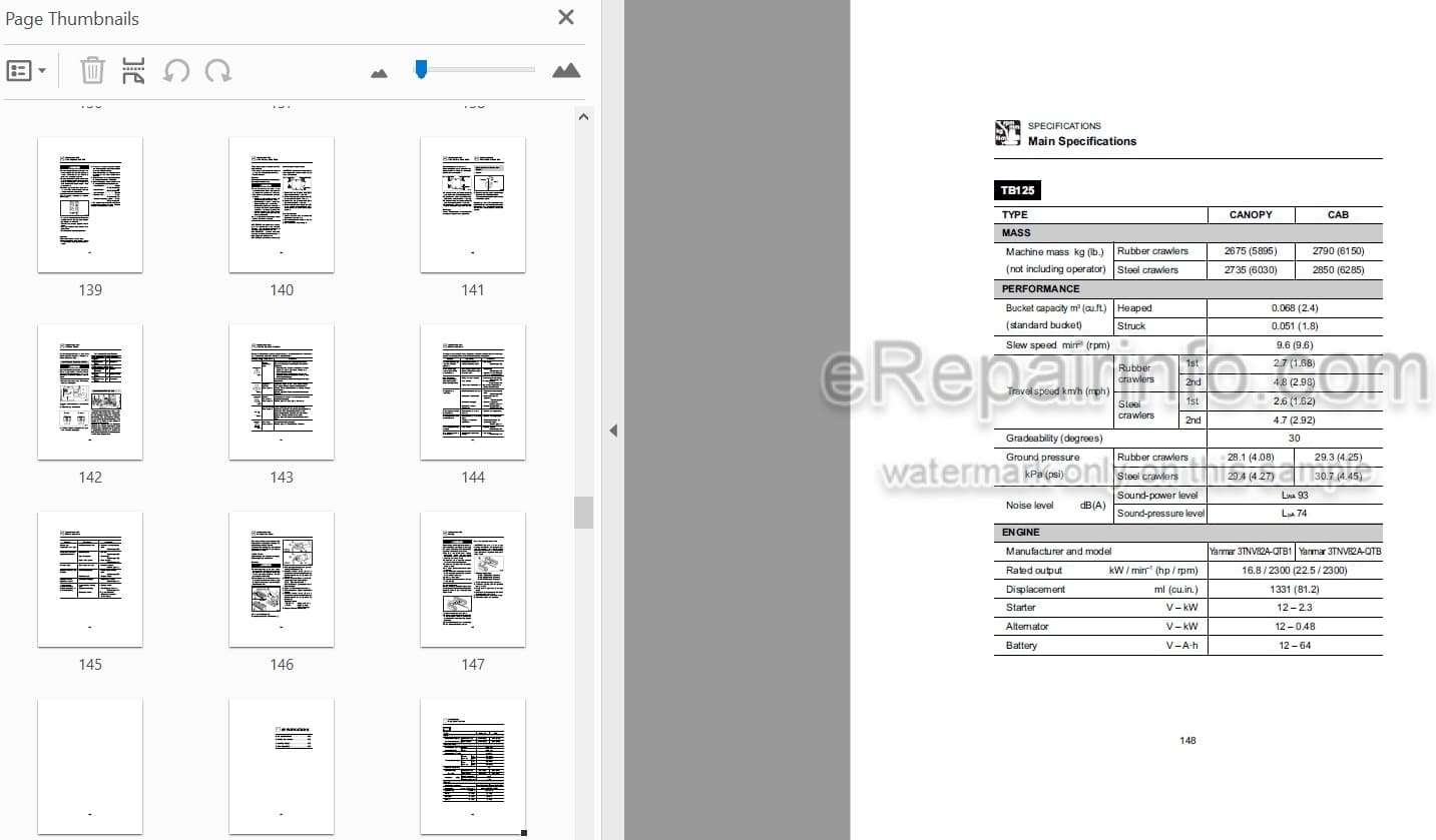 Photo 4 - Takeuchi TB125 TB135 TB145 Operators Manual Compact Excavator 12514526- 13514051- 14513261-