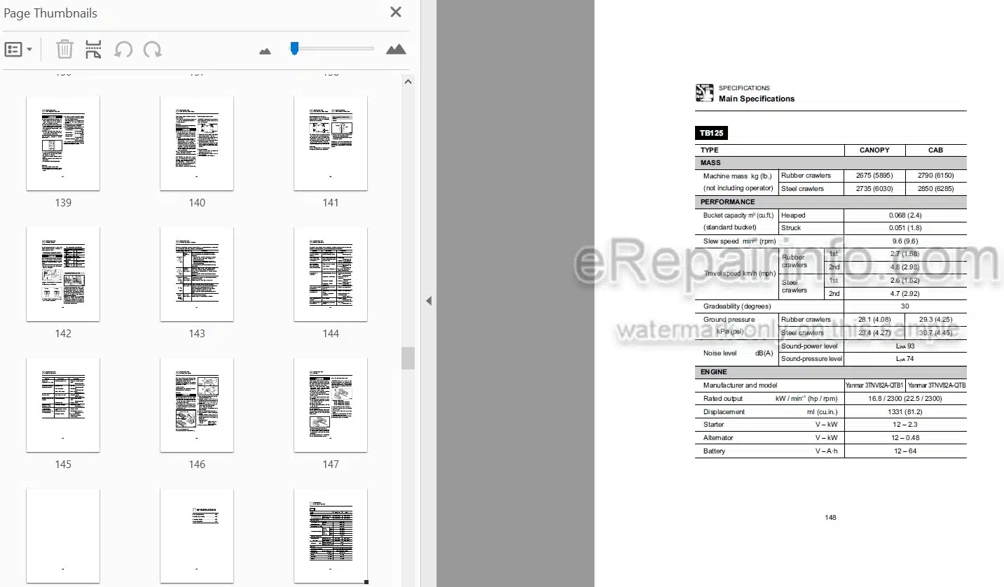 Photo 4 - Takeuchi TB125 TB135 TB145 Operators Manual Compact Excavator 12514526- 13514051- 14513261-