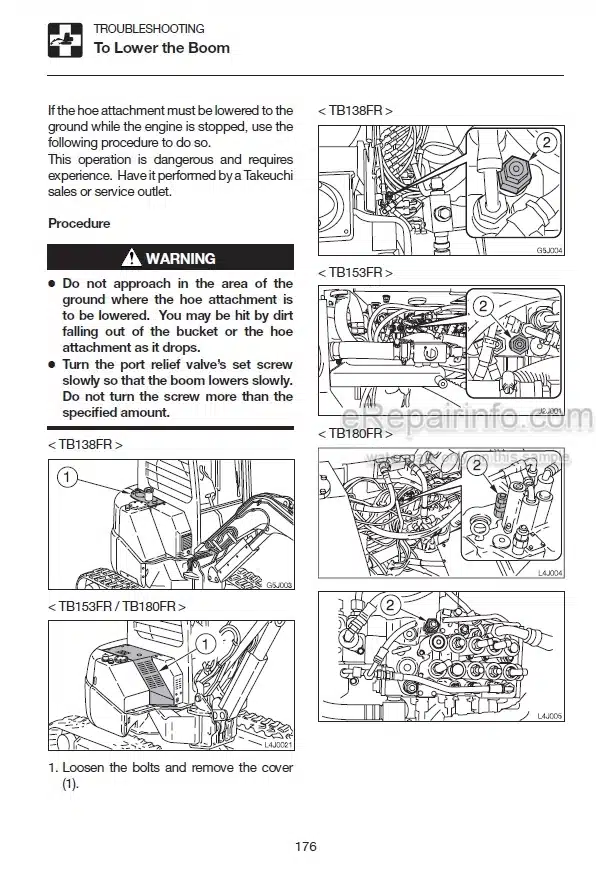 Photo 6 - Takeuchi TB135FR TB153FR TB180FR Operators Manual Hydraulic Excavator 138200080- 158300140- 178400260-