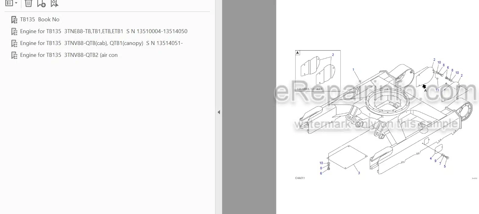 Photo 3 - Takeuchi TB135 Parts Catalog Excavator