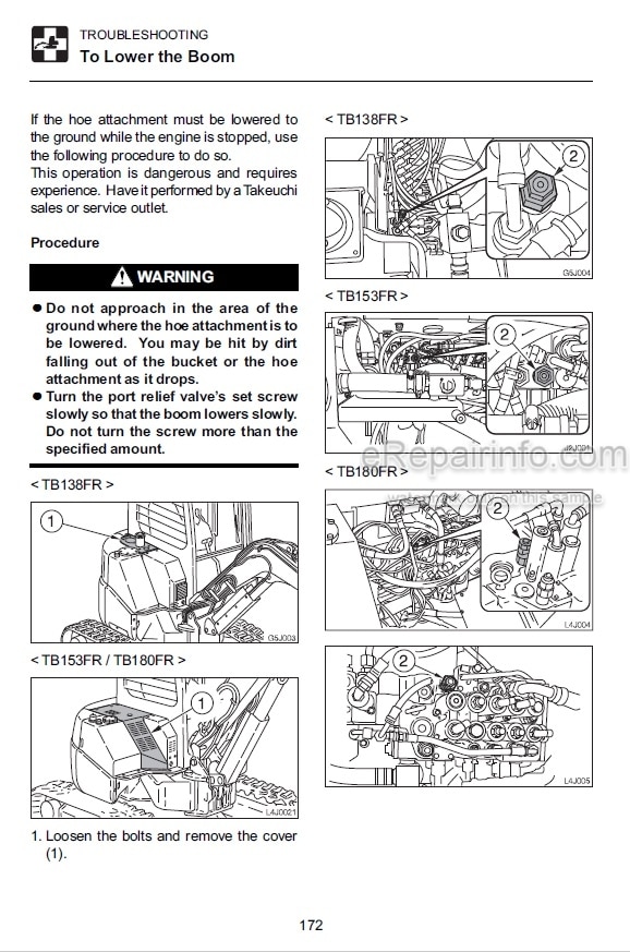 Photo 2 - Takeuchi TB138FR TB153FR TB180FR Operators Manual Hydraulic Excavator 13820080- 15830140- 17840260-