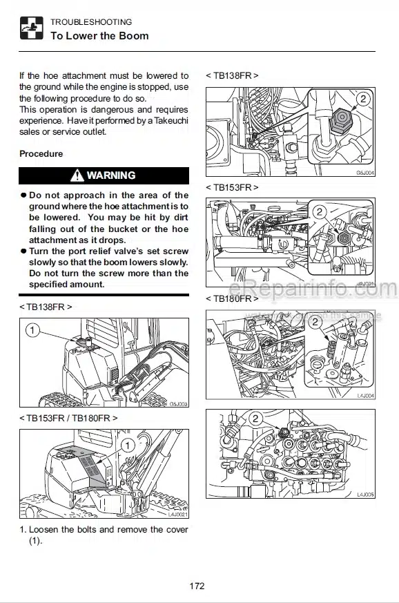 Photo 4 - Takeuchi TB138FR TB153FR TB180FR Operators Manual Hydraulic Excavator 13820080- 15830140- 17840260-