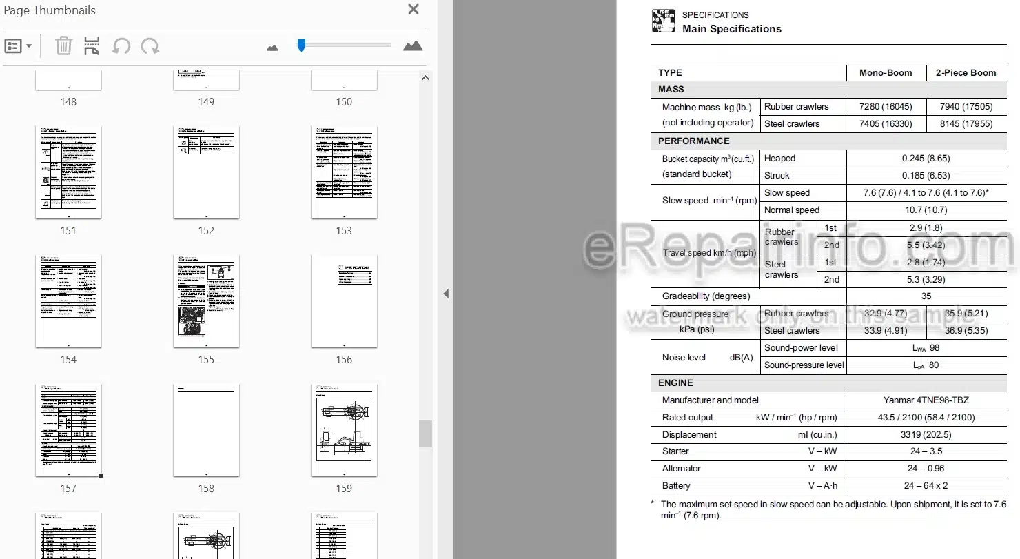 Photo 4 - Takeuchi TB175 Operators Manual Hydraulic Excavator 17511264-